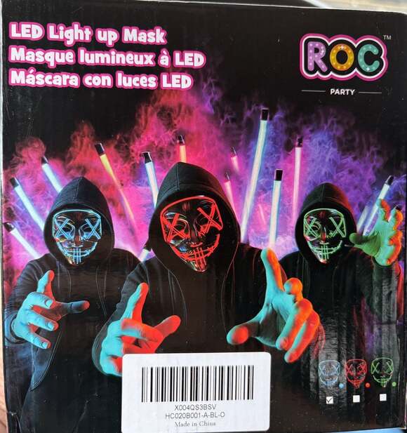 ROC Party LED Light Up Mask, Blue Neon Glow, Adult Novelty Costume Mask - Picture 1 of 3